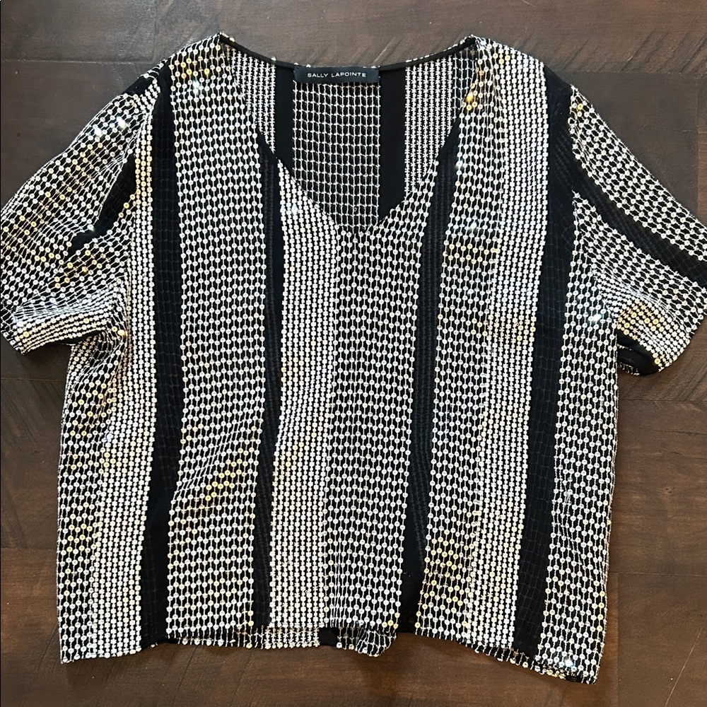 Sally Lapointe black sequins v neck top s